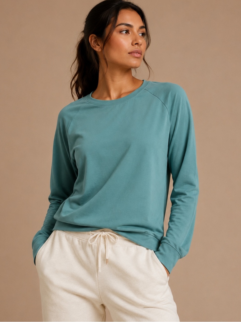 Cozy Earth Bamboo Long Sleeve Crewneck Top Olive Green Size Medium